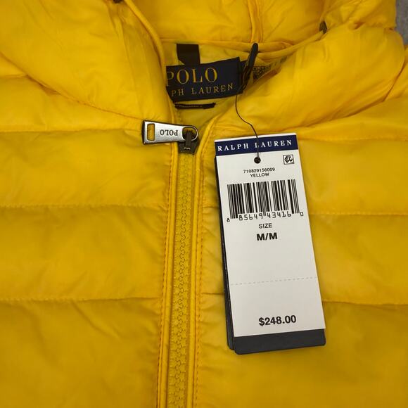 Polo Ralph Lauren Puffer Jacket Men's Medium Yellow Packable Warm Lightweight - Picture 2 of 4
